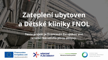 FN Olomouc zatepluje dětskou kliniku a ubytovny. Na střechách přibude fotovoltaika